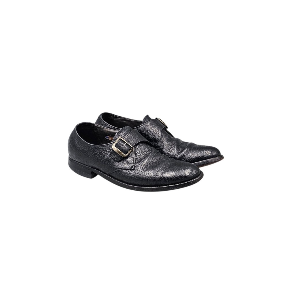 Florsheim Imperial Mens Size 8 C VTG Black Pebbled Leather Monk Strap Shoes READ